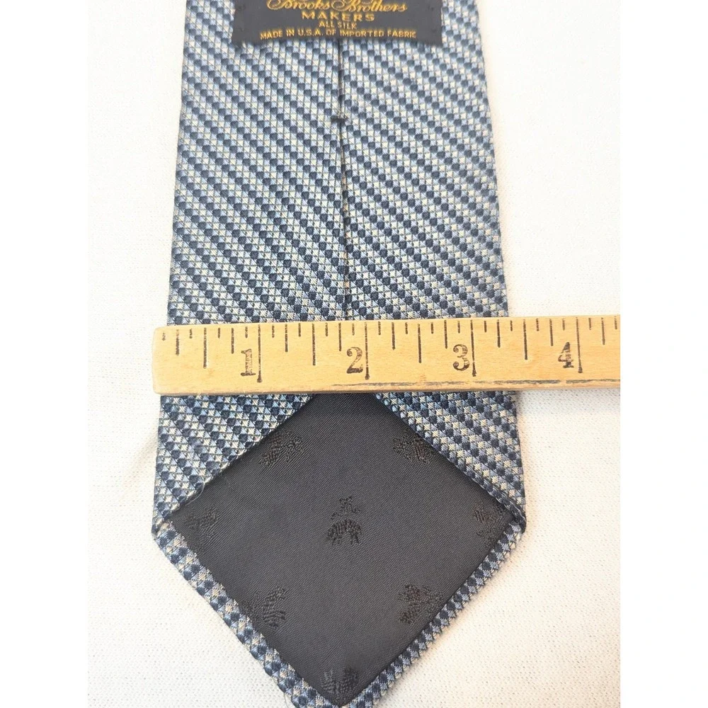 Brooks Brothers Makers Mens Blue Silk Micro Check Geometric Necktie Made in USA